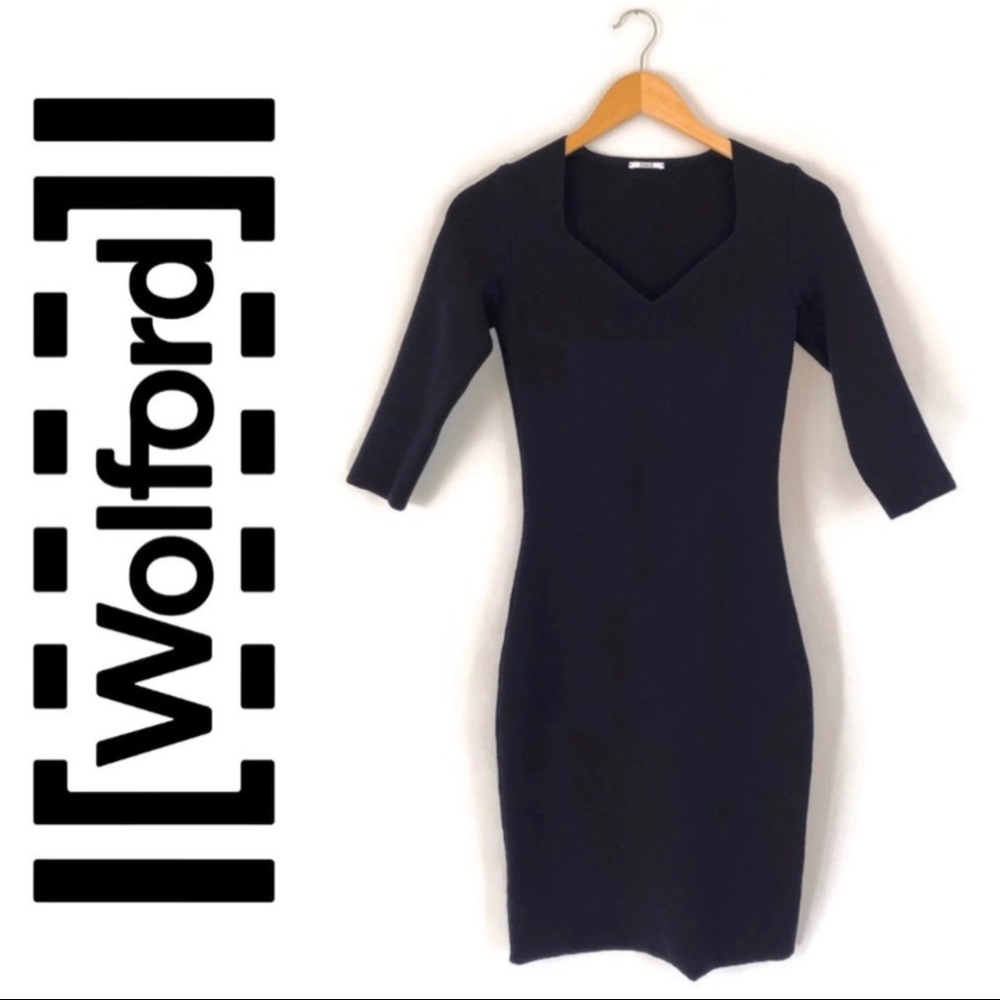 Wolford Virgin Wool Bodycon Black Midi Dress XS